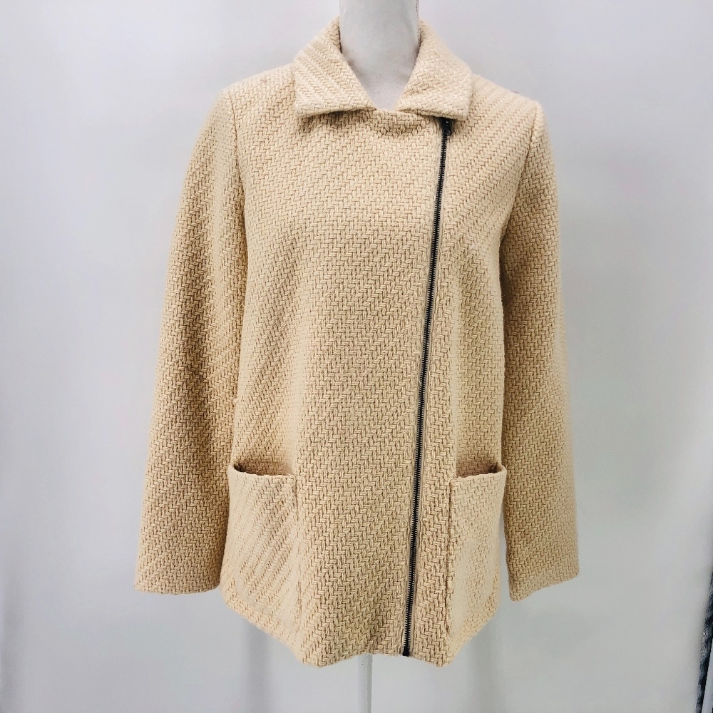 Pim + Larkin Cream Wool Blend Woven Moto Jacket L